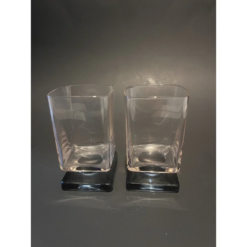 Vtg MCM Di Saronno Pink Tint Blue Pedestal Cocktail Cordial Glasses Set Of 2